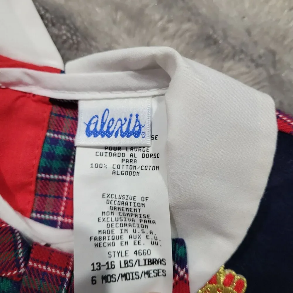 Alexis Baby Vtg USA 6 Months Boy Red Plaid Bowtie Formal Party Romper Outfit